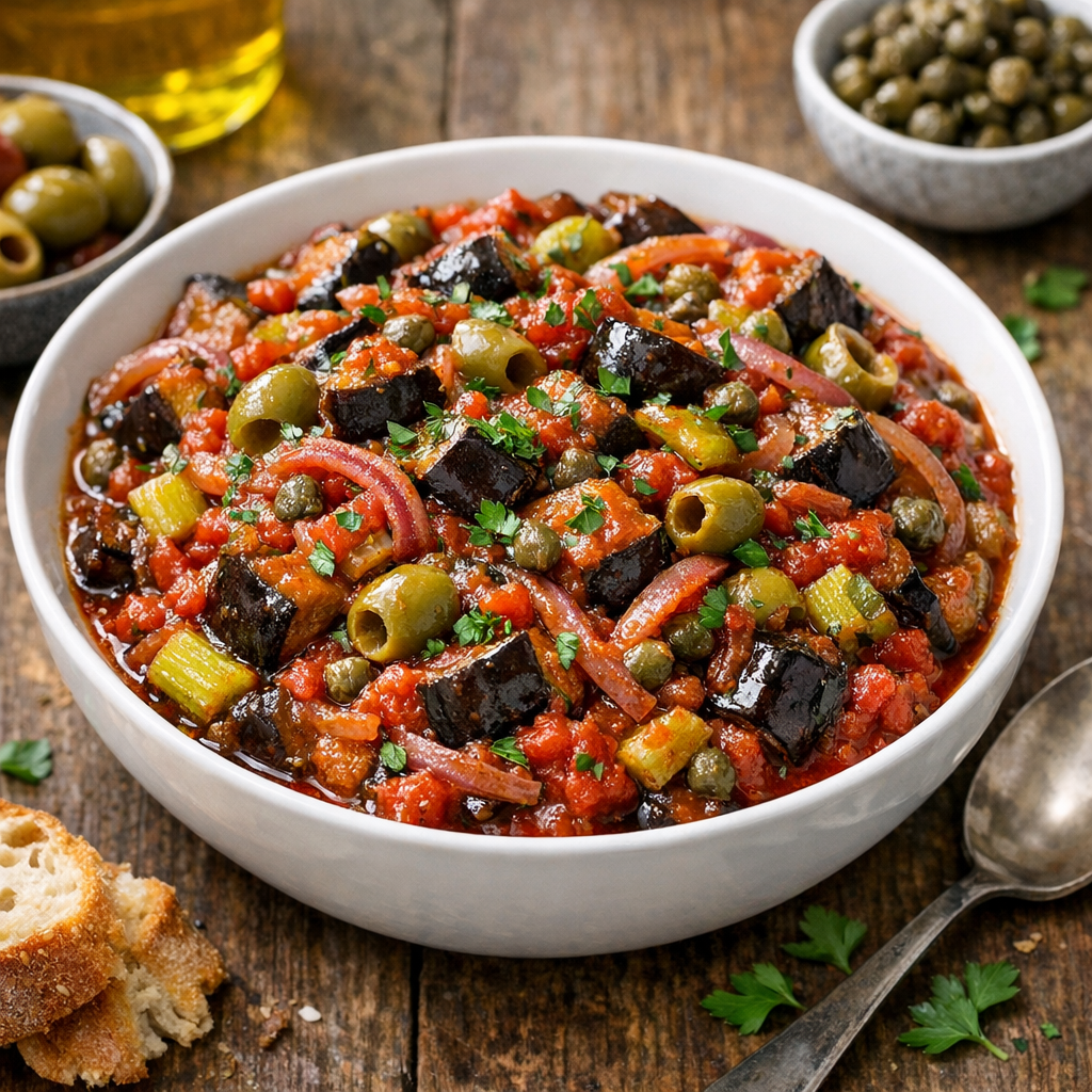 Smoky Roasted Eggplant Caponata with Olives & Capers
